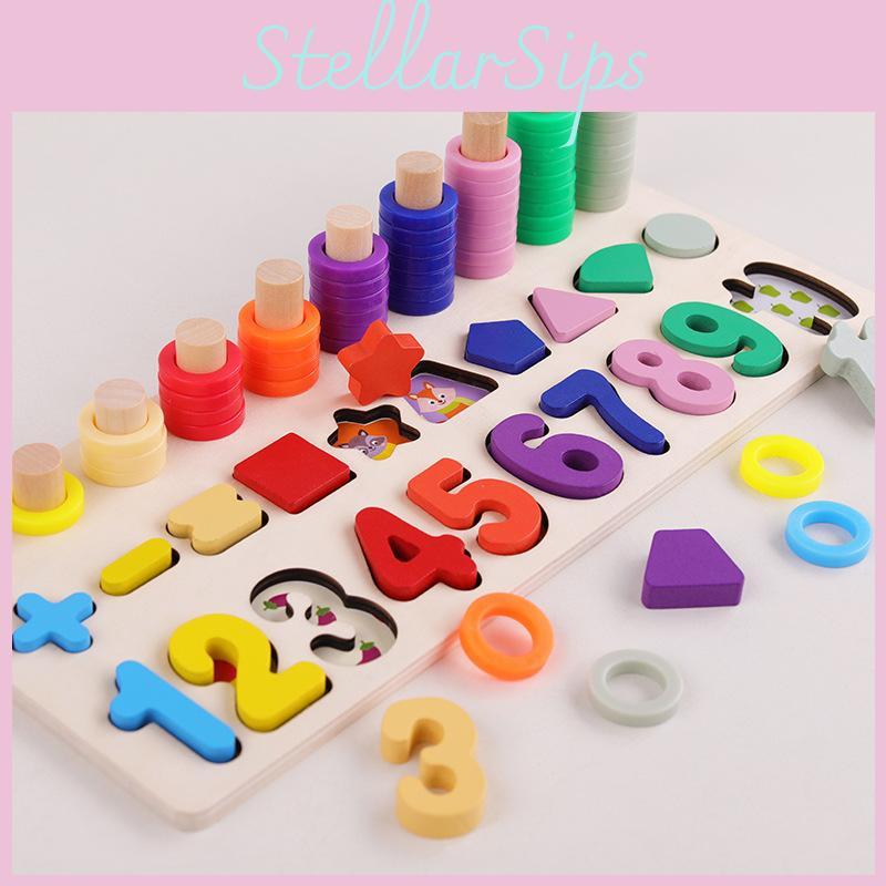 Number Shape Wooden Three In One Counting Board Early Education Toy Children For