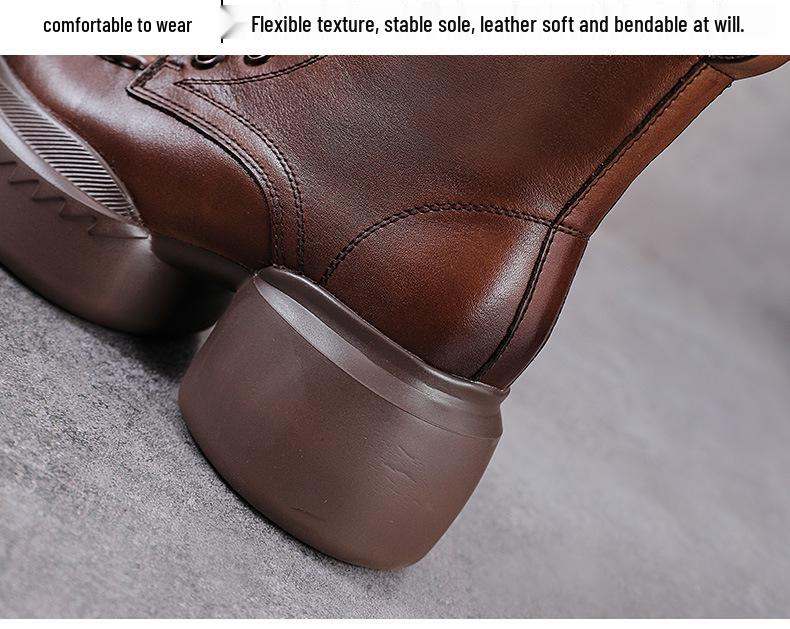 Genuine Leather Zippered Retro Platform Heel Women's Martin Boots