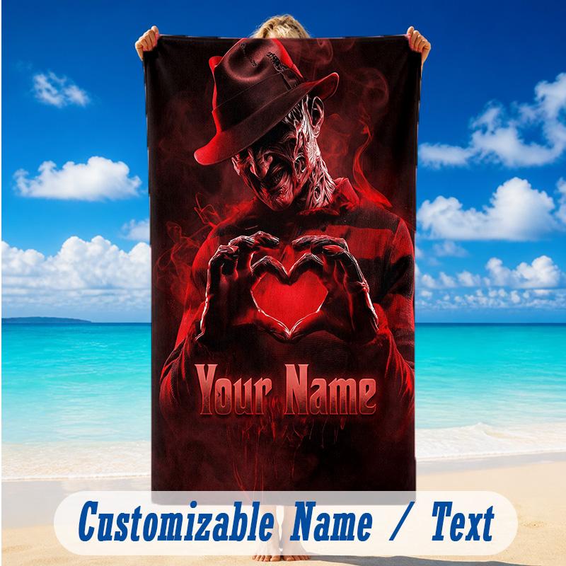 Beach Towel Custom Name Text, Quick Dry Large Towel For Beach HomeA Nightmare On Elm Street Freddy Krueger