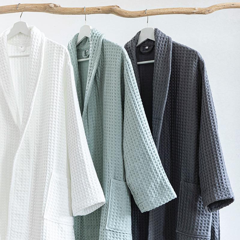 Accappatoio in Cotone Nido d'Ape Lunghezza Totale Stile Kimono Unisex, Spesso Accappatoio Terry da Spa per Casa Hotel & Banya con Tasche