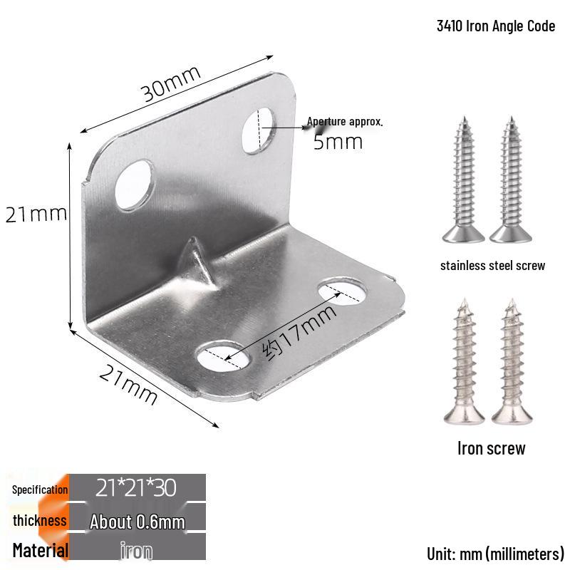 Thickened Stainless Steel 90° L-Shaped Bracket for Furniture and Shelves