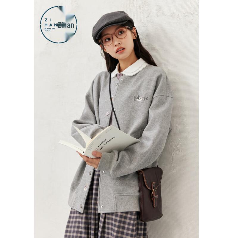 ZIHAN Women s Embroidered Cat Baseball Sweatshirt S