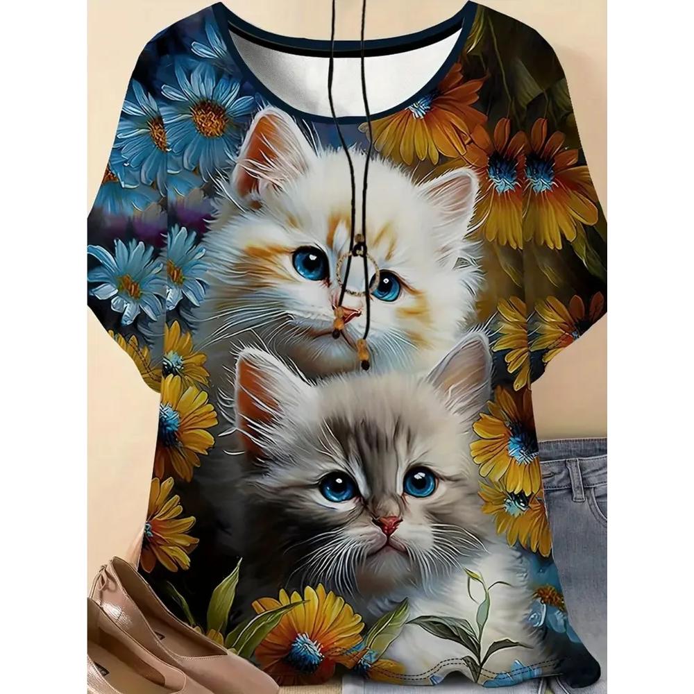 Comfortable Versatile Animal Print Women's Top Short Sleeve Stylish Simple T-Shirts Women’s