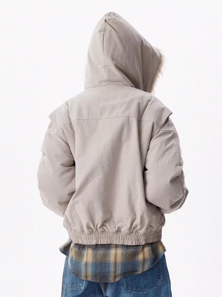 Unisex Gruba Zimowa Retro Bawełniana Kurtka z Kapturem i Futerkiem Orła Śnieżnego