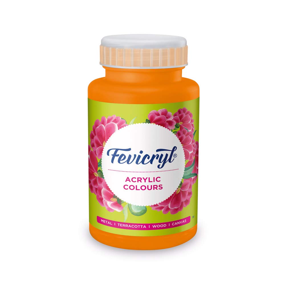 Fevicryl Acrylic Colour Neon Orange 500ml Bottle DIY Art & Craft Paint for Canvas Wood Leather Multi Surface Use