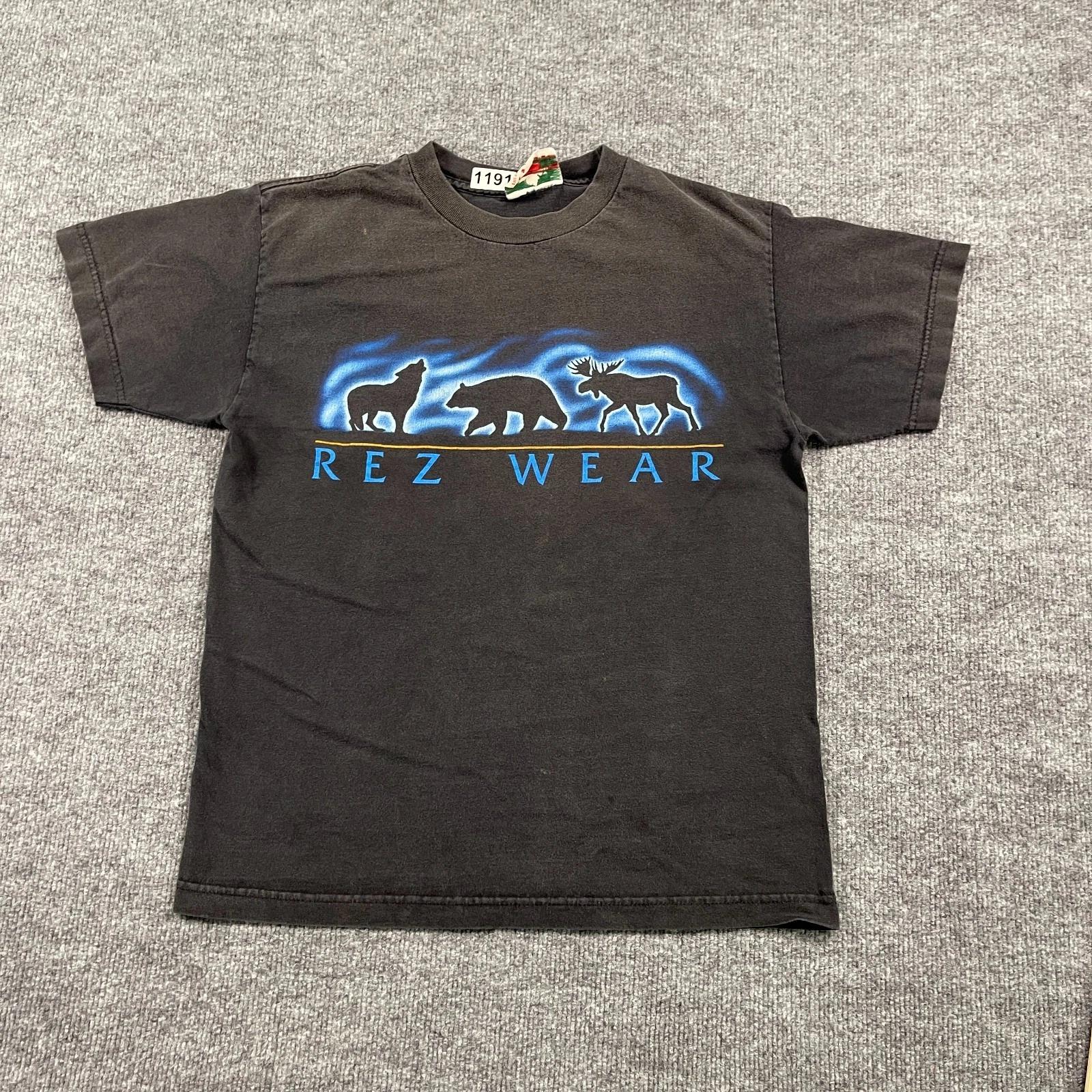 Vintage 90s Rez-Wear Native Wolf Bear Moose Shirt Medium 19x24 Black S