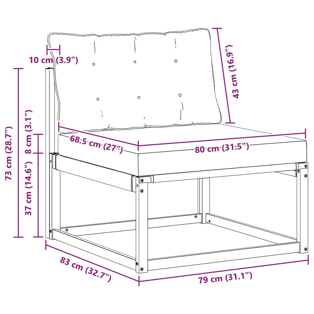 Outdoor Middle Sofa with Cushions White 79 X 83 X 73 Cm Steel