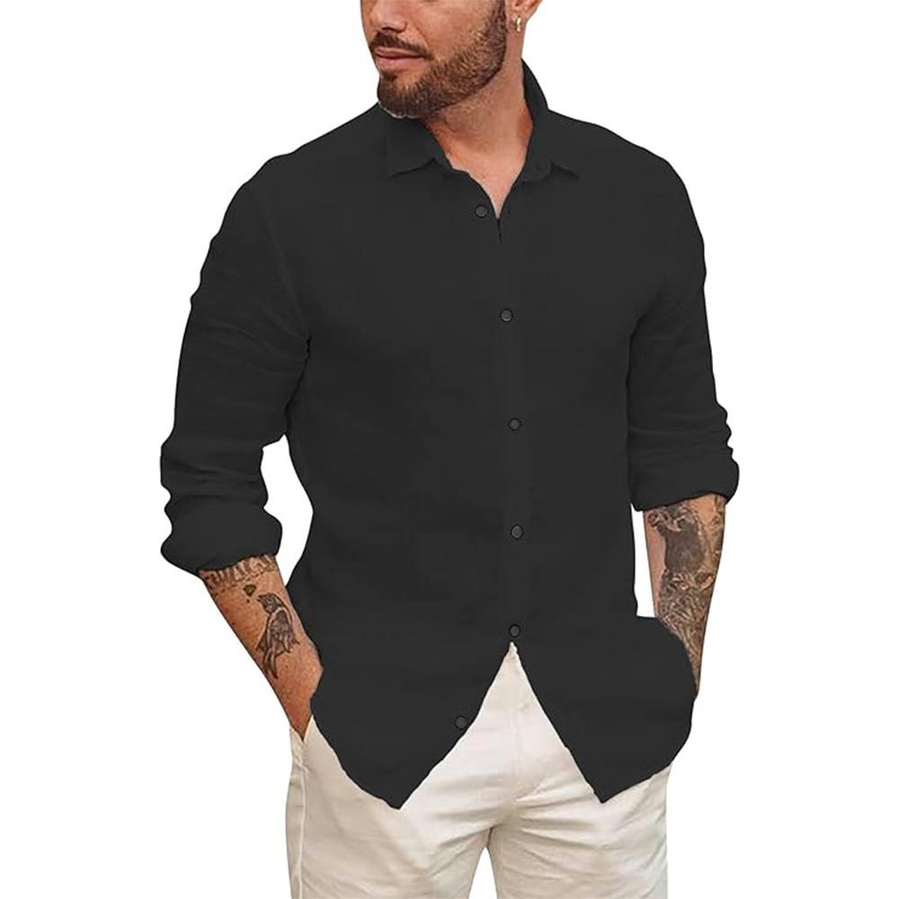 Mens Button Up Shirts for Men Long Sleeve Cotton Linen Hawaiian Beach Shirt Casual Summer Lightweight Tops