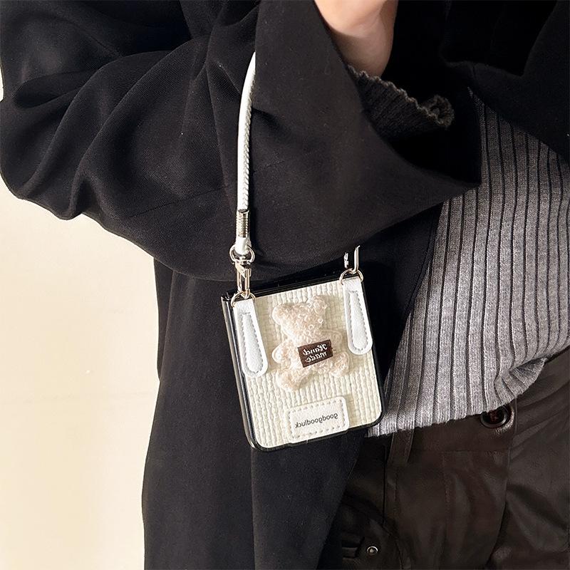 Little Bear Kariertes Handyhülle für Samsung ZFLP6 Flip Flip Faltbildschirm Findn3Flip Handseil Damen-Edition