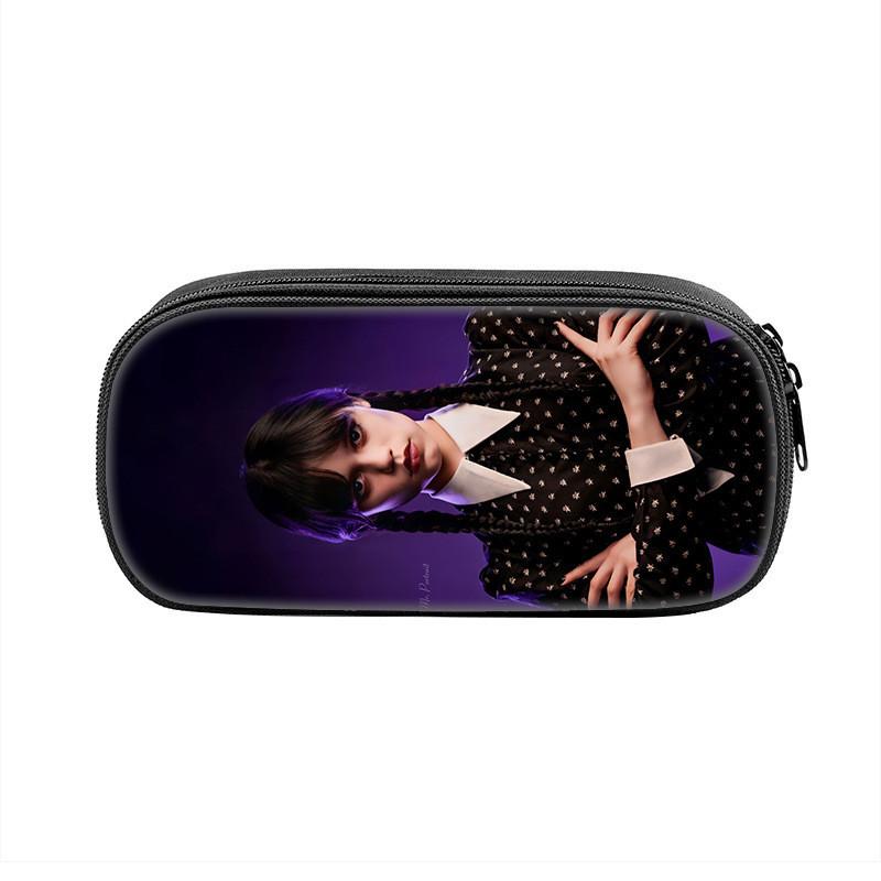 Wednesday Addams Pencil Case Oxford Material With Circular Design For Students And Collectors