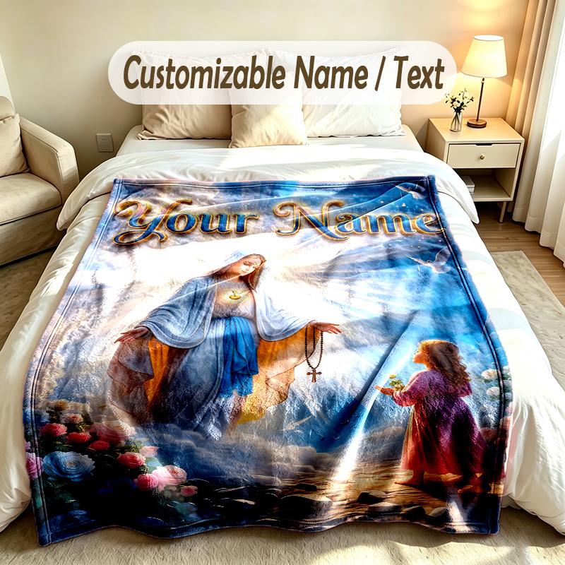 Virgin Mary Theme Custom Blanket Personalized Name & Text Customized Soft Warm Throw Blanket Home Decor