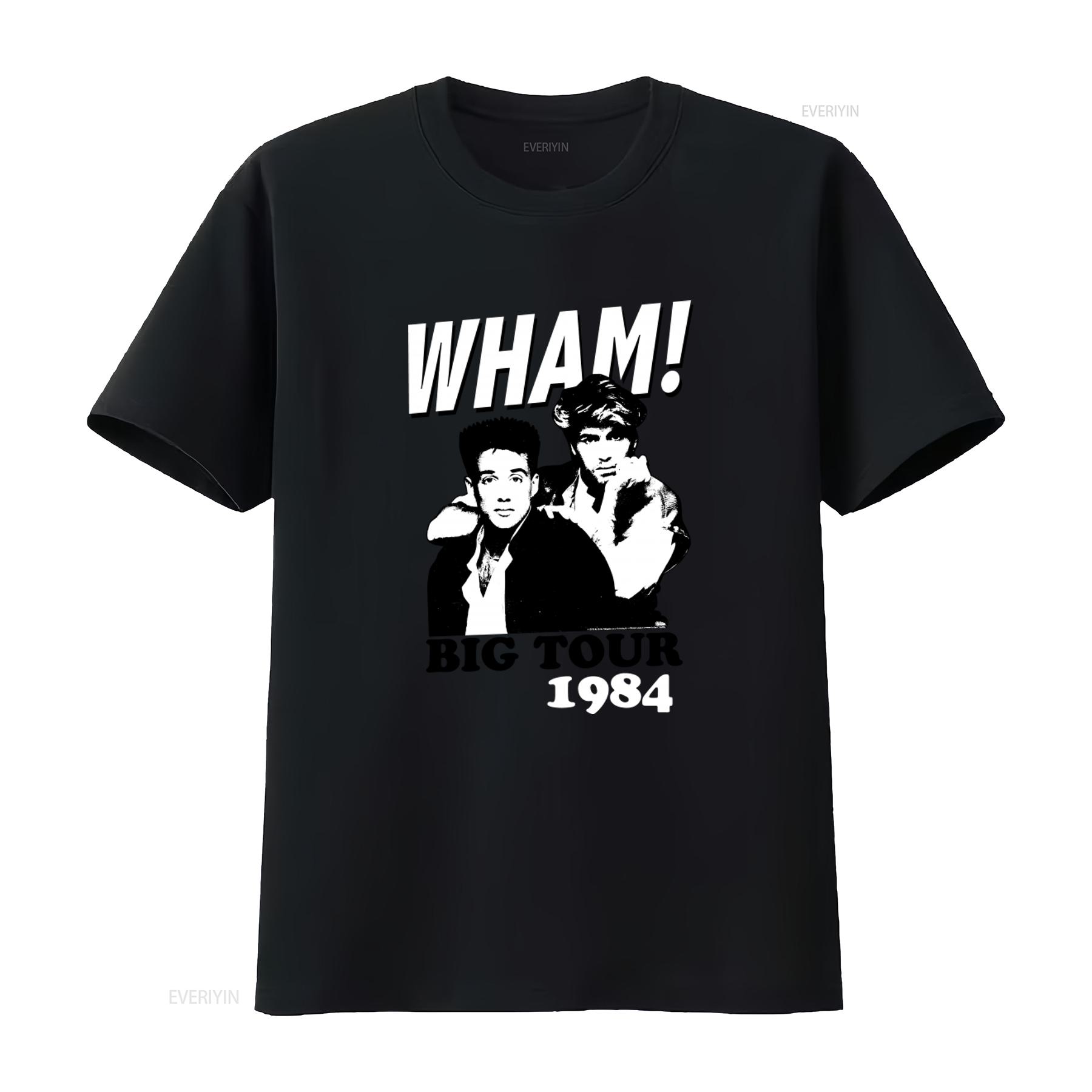 

Wham 1984 Big Tour Print Dark Grey T Shirt for Men Fashion Retro Band Design vintage Washed Soft streetwear fashion Slightly 4XL