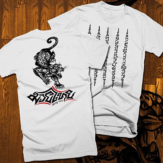 

Muay Thai T-shirt Thai boxing Sak Yant tiger Tattoo Thai Boxer Martial White tee M
