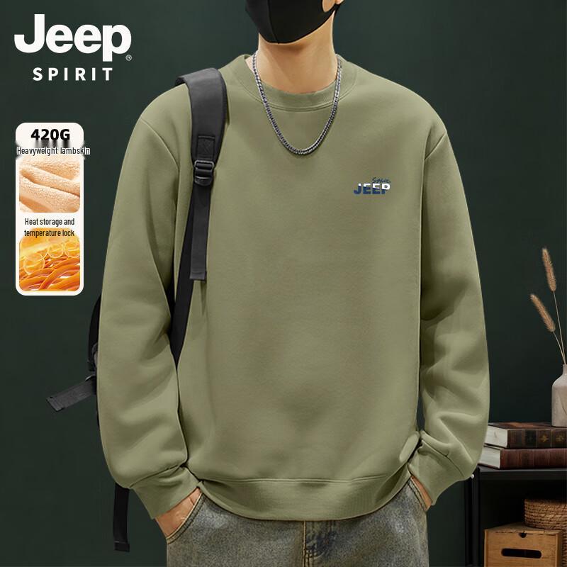 JEEP SPIRIT Men's Thickened Fleece Round Neck Sweatshirt