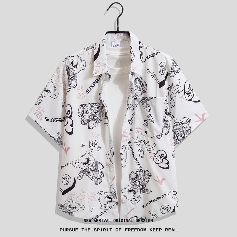 

Мужская уличная гавайская рубашка с коротким рукавом и принтом граффити Medium
