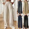 Women Leisure Pants Elastic High Trousers with Pockets Waist Solid Color Long Straight Wide Leg Commuting