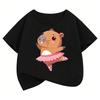 Kawaii Dacing Capybara Design T Shirts Manga Kids Childrens Tshirt Short Sleeve Boys Girls Summer Spring Casual Top Tee Shirt