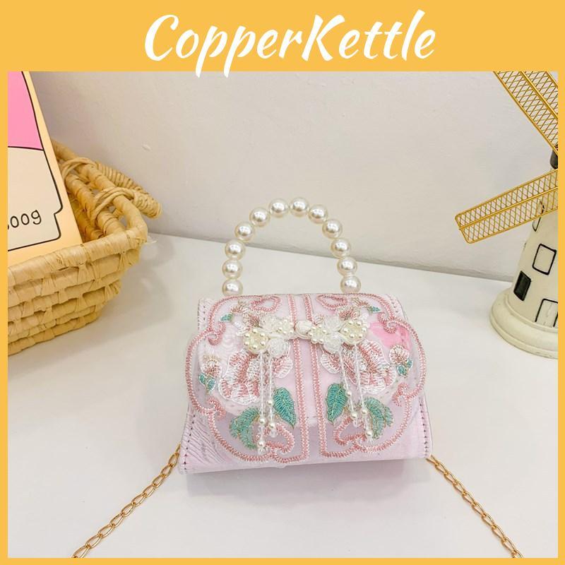 Kids Kids Girl Small Crossbody Bag With Artificial Pearl Decoration And Embroidery Design