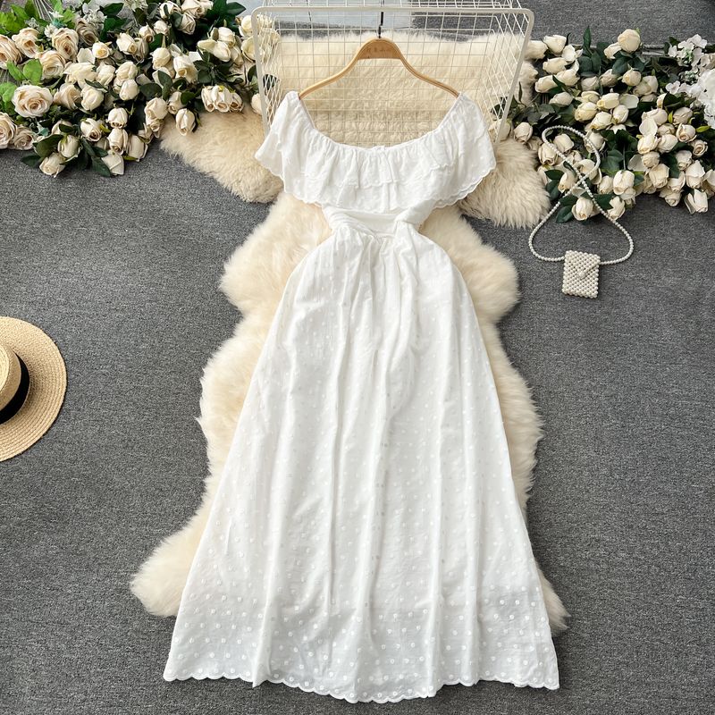 Off-the-Shoulder Sweet Lotus Leaf Silm Long Dress