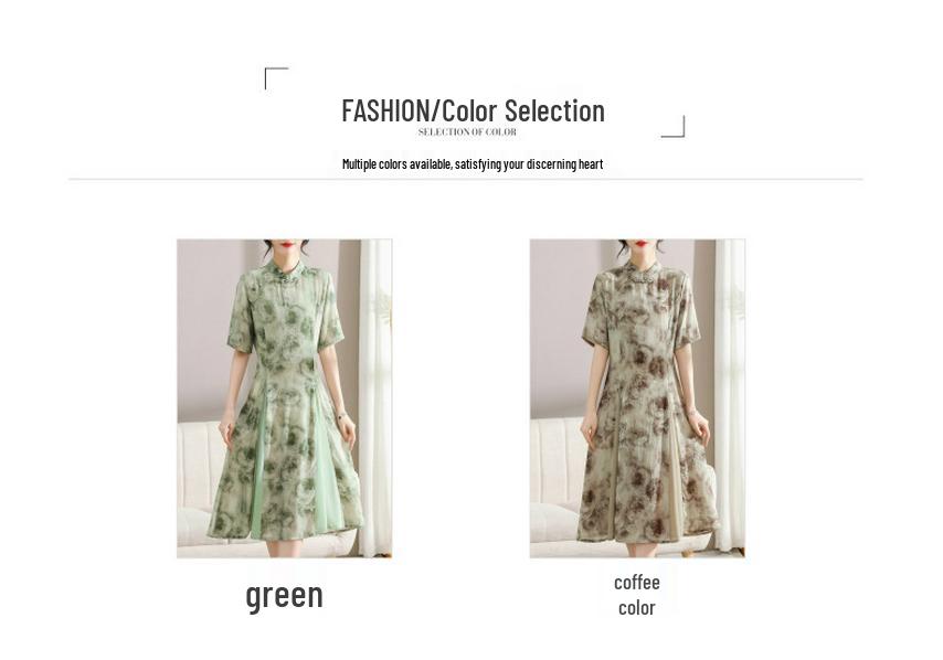 2026 Summer Chiffon Print Qipao: Stylish Short-Sleeve Dress for Middle-Aged & Elderly Women
