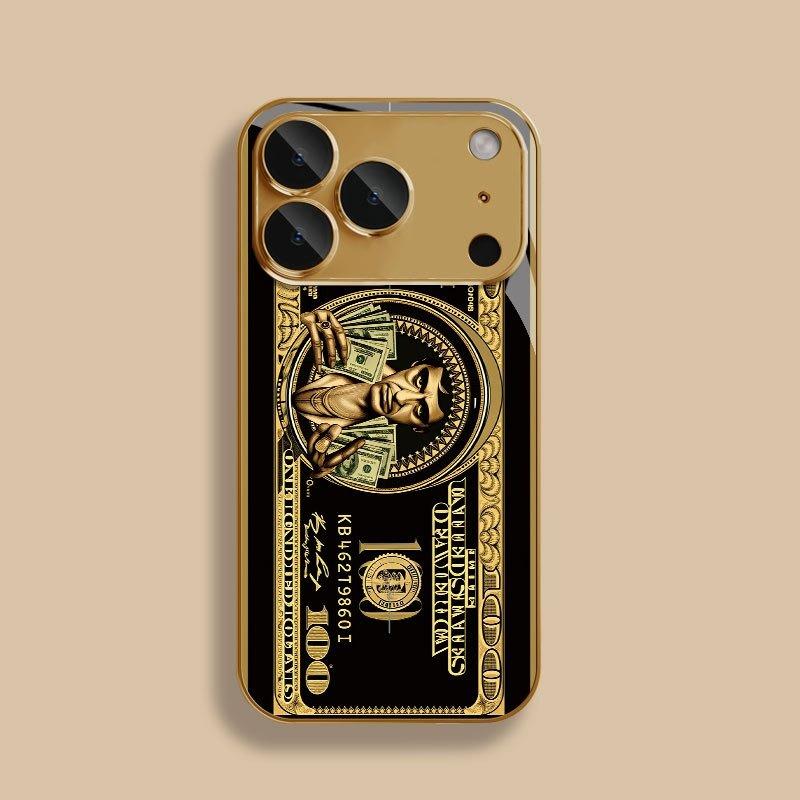 Art Design for a Golden Banknote Tempered Glass Phone Case For Samsung Galaxy S25 S24 S23 Ultra Plus FE Lens Shockproof Cover