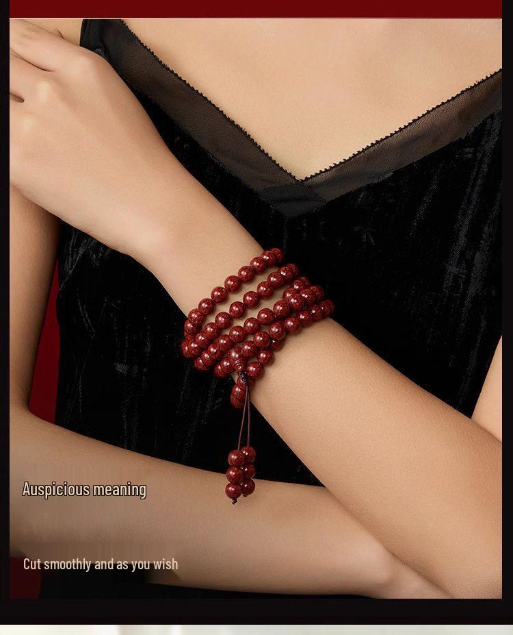Bestselling Natural Cinnabar 108 Bead Buddhist Rosary Bracelet with High Purple Gold Sand Content