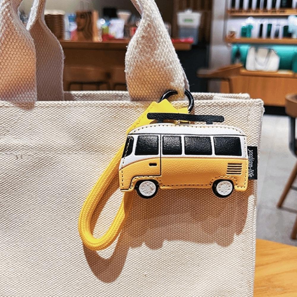 PU Leather Bus Shape Keychain Unique Bag Hanging Decoration Cartoon Airplane Keychain  Gift