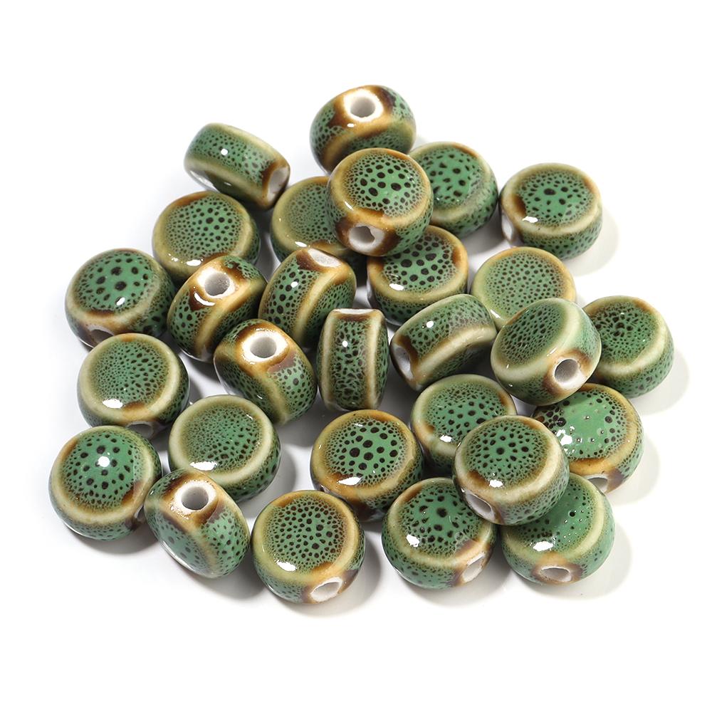10pcs/lot 12mm Colorful Floral Glaze Ceramic Beads Flat Round Loose Beads for DIY Jewelry Making Bracelet Necklace Accessories
