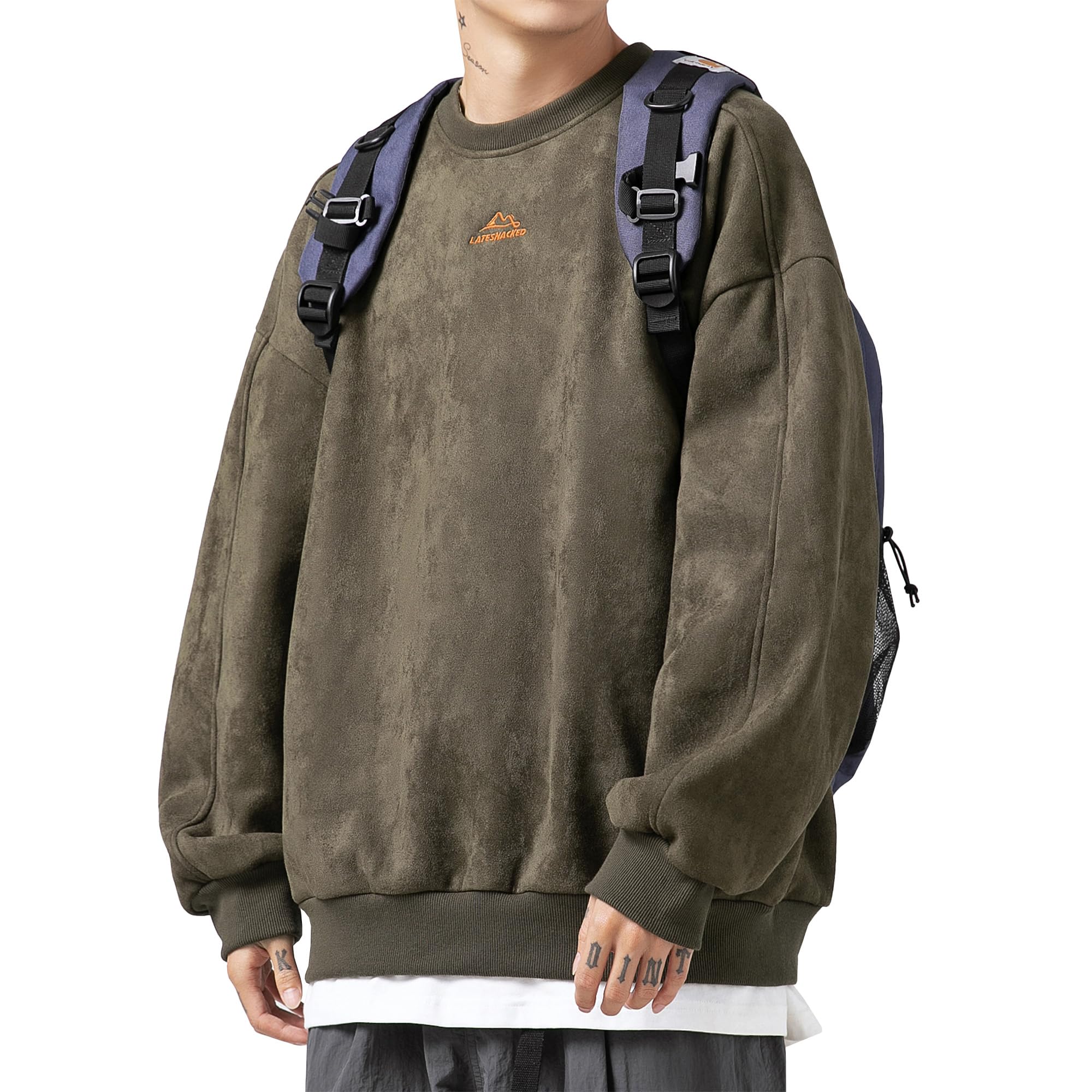 

Fasshonrida Suede Long Sleeve Stretch Embroidered Loose Khaki Size Spring Men s Sweatshirt, Fall/Winter Sweatshirt, Pullover, Quick-Drying, Top,