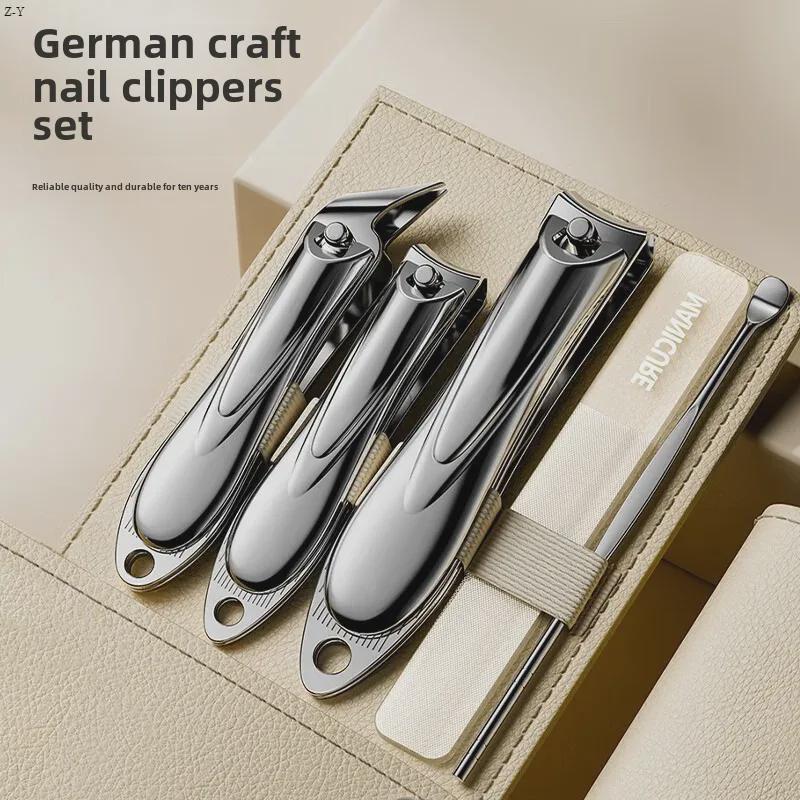 Portable Nail Clipper & Scissors Set with Rotating Leather Case - Large Anti-Splash Design
