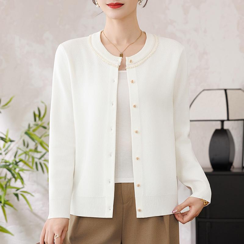 

Spring Knit Top for Middle-Aged & Elderly Women - Round Neck Cardigan Sweater L (up to 110 jin)