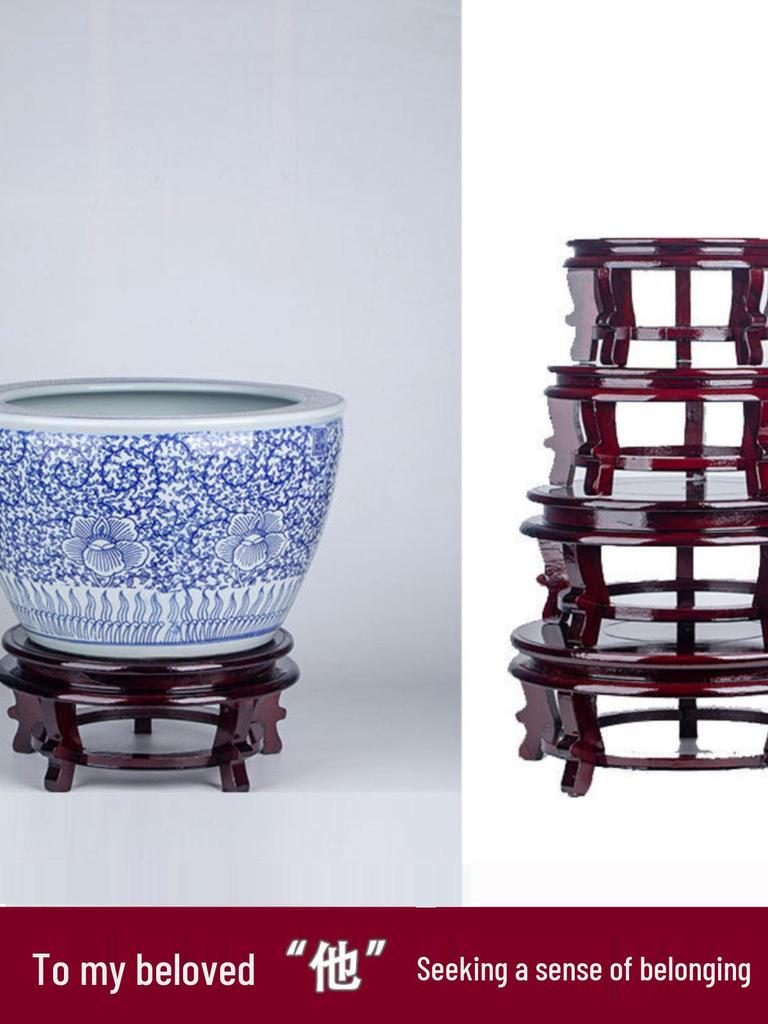 Round Stand for Flower Pots, Vases, Fish Tanks, Wine Jars, Incense Burners, Stones, Buddha Statues - Wooden Display Tray for Handicraft Ornaments