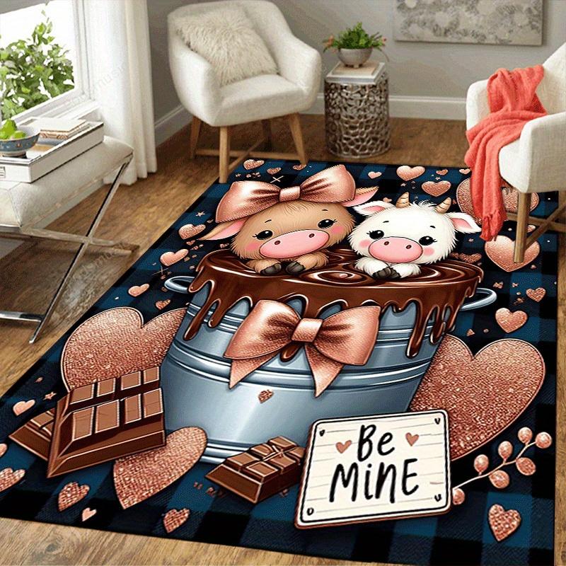 1pc Coffee Calf Print, Design Indoor Area Rug - Soft, Anti-Slip, and Durable Gaming Room Decor for Bedroom