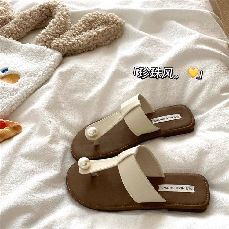 

Pearl Ballet~! Gentle temperament French flip-flops women s summer ins wear breathable toe non-slip cool slippers 40