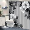 1pc Grey Hibiscus Shower Curtain - with delicate petals and slender leaves, polyester fabric, with hooks, machine washable