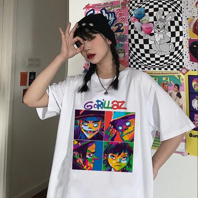 T-shirt Femme Été Groupe de Musique Gorillaz Hauts T-shirt Décontracté Manches Courtes T-shirt Mode Hip Hop Streetwear Harajuku Hauts