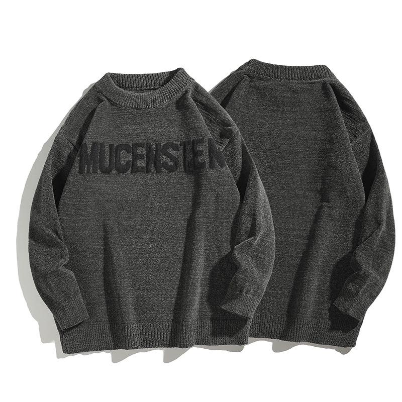 Men s 2025 Autumn/Winter Loose Knit Letter Sweater - Trendy Hong Kong Style 2XL