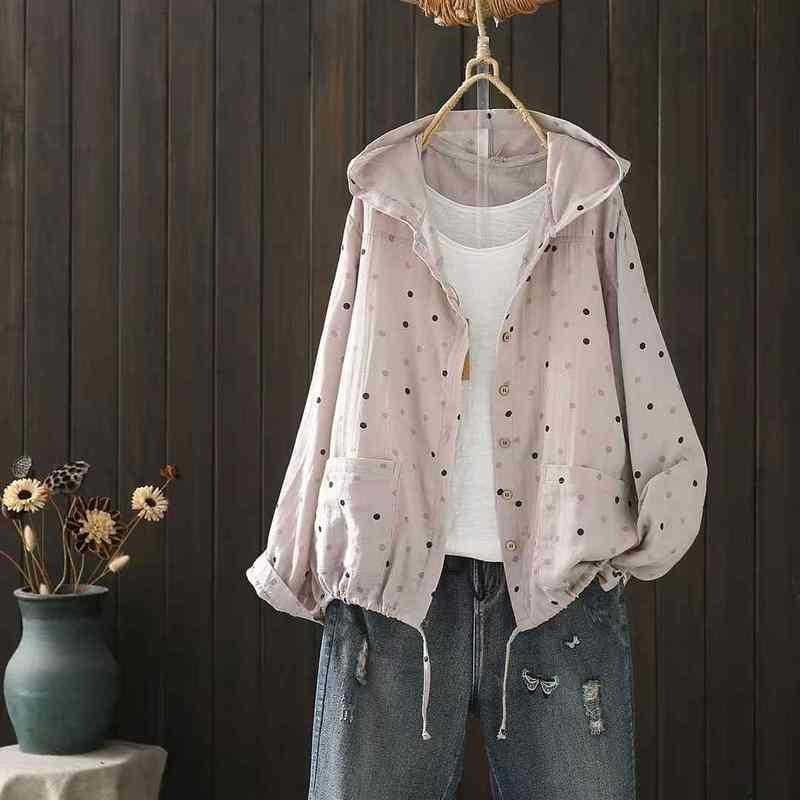 Cardigan con cappuccio e bottoni a pois stampati primaverili da donna