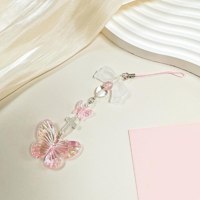 Elegant Butterfly Phone Lanyard Multipurpose Phone Charm Ornament Acrylic Pendant Mobile Accessory for Women Daily Use