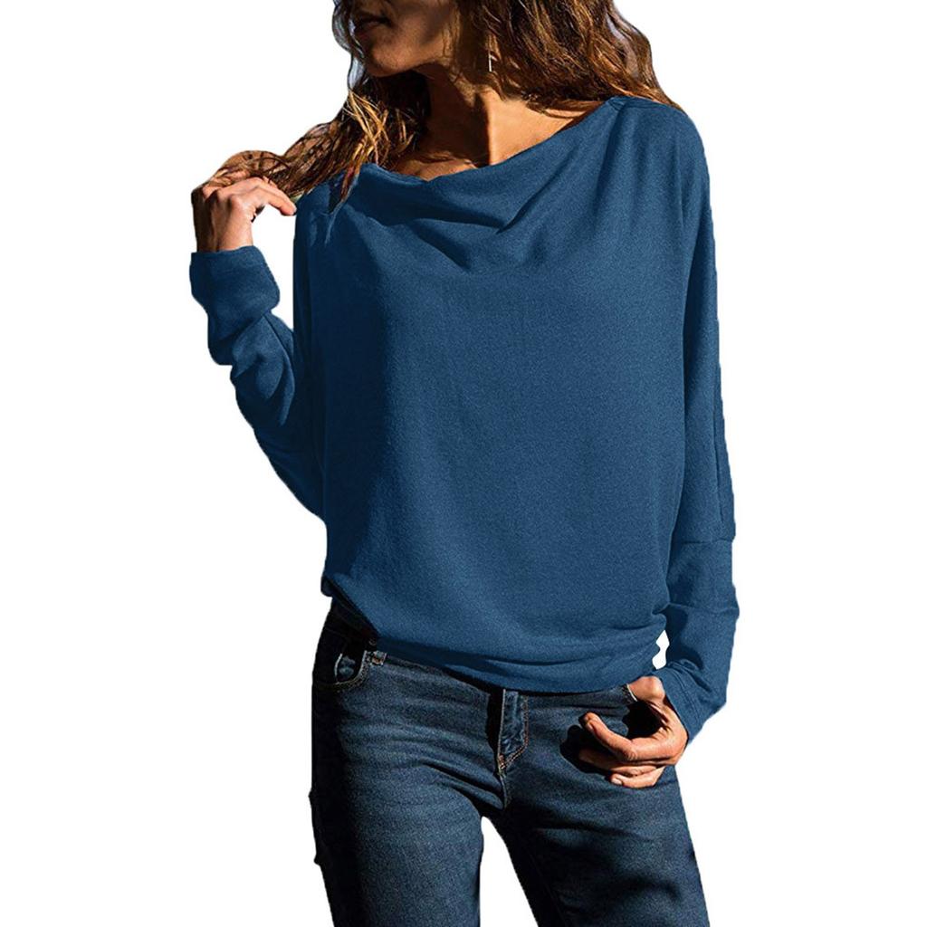 Tricou de bază cu mâneci lungi, cu mâneci liliac, cu decolteu în formă de solidă, pentru femei