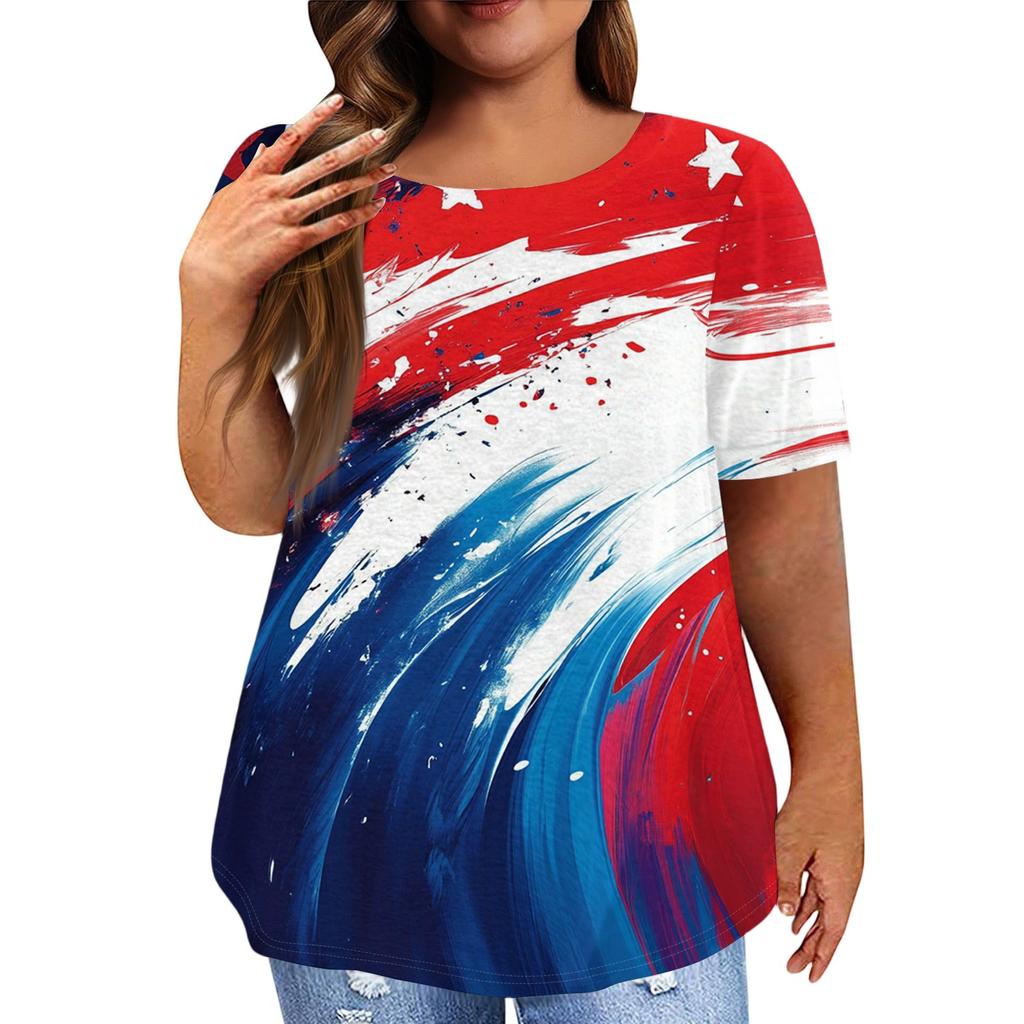 Women's Large Size T-Shirt Casual Tie-dye Round Neck Short Sleeve Top
