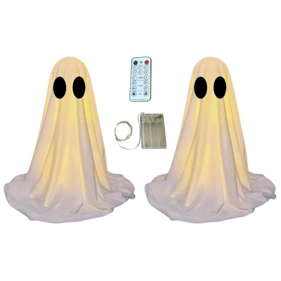 LED svítící figurka ducha Halloween Vnitřní dekorace ducha z bílé látky s dálkovým ovládáním pro domov, kuchyň, krbovou římsu, stůl, stolní desku, party dekorace