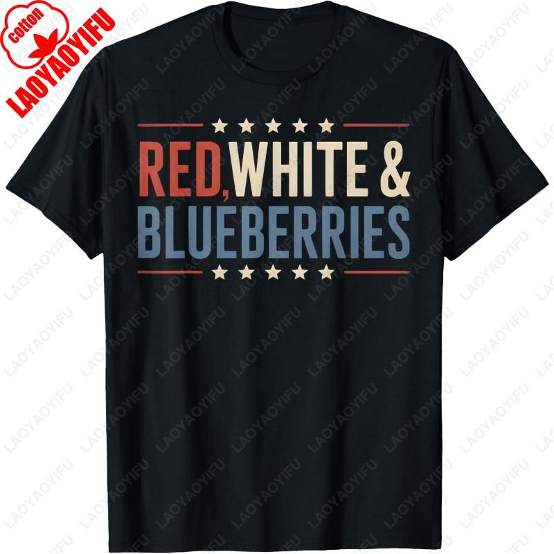 

Red White and Blueberries Funny Retro Vintage USA Flag TShirt Men Women High Quality Cotton Tops Street Fashion All Match Tees 4XL