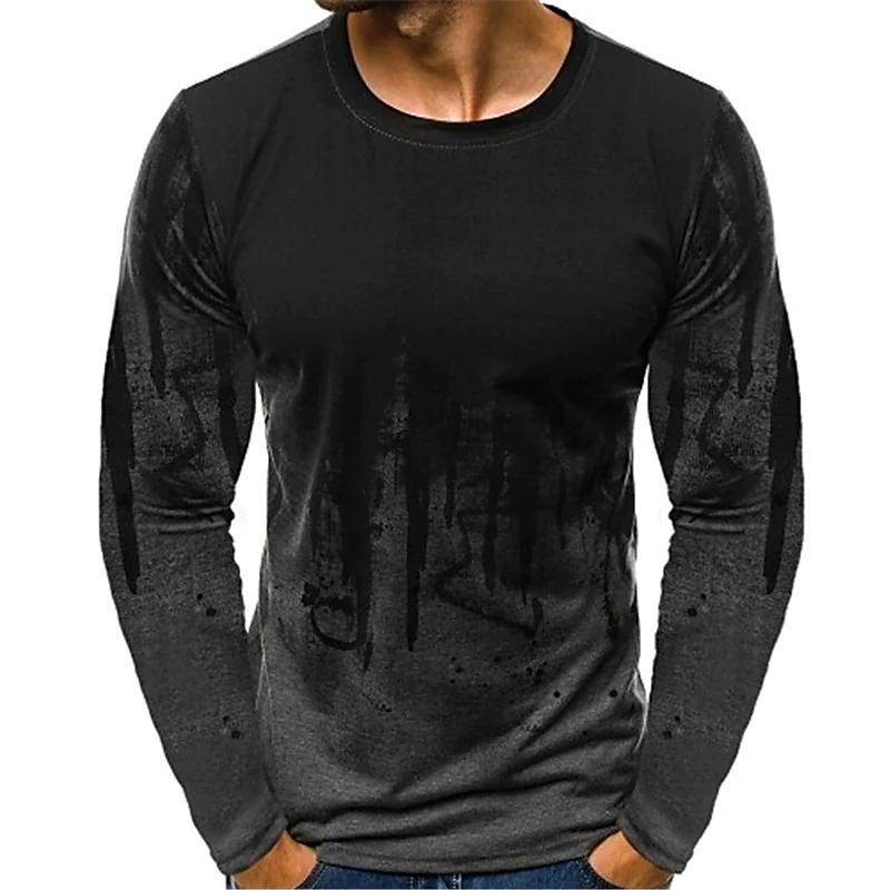 Camiseta de Algodón para Hombre Camiseta Gráfica Bloque de Color Cuello Redondo Estampado 3D Diario Manga Larga Estampado Ropa Vintage Casual Top Ropa de Hombre