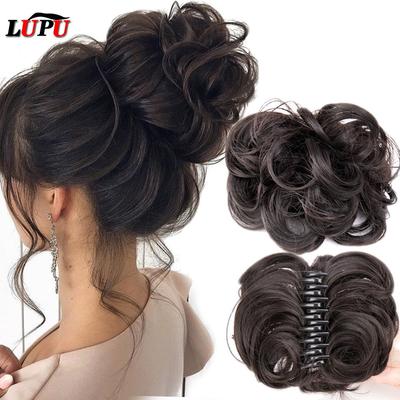 Claw Chignon σγουρές μπάντες Ακατάστατος κότσος για γυναίκες Τραχιά φυσικά ψεύτικα μαλλιά Ανθεκτικά στη θερμότητα Fiber Black