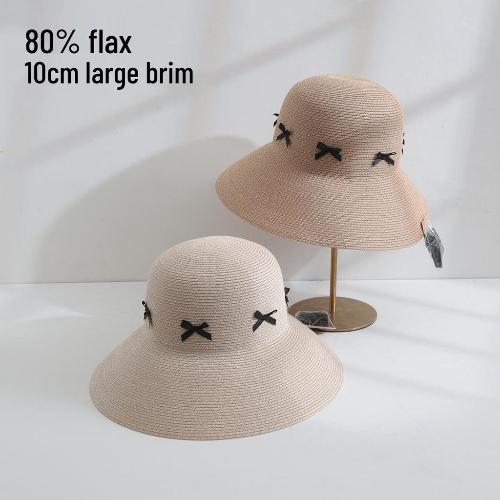 Women's Summer Sun Hat: Foldable Bow-Trimmed Straw Hat with Large Brim for Seaside Vacations