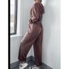 Frühlings- und Herbst-Jumpsuit-Hoodie-Set für Damen, einfarbig, lässiger Anzug, Kapuzenoberteil, elastischer Bund, Knöchellange Hose, Neue Mode