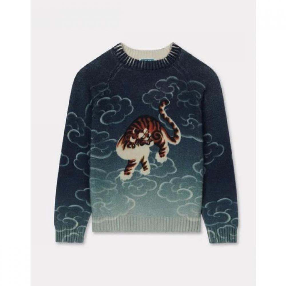 Kenzo Kids Crowd Tiger Knit Sweater  25fw Z256afk111 navy/12Age_150CM