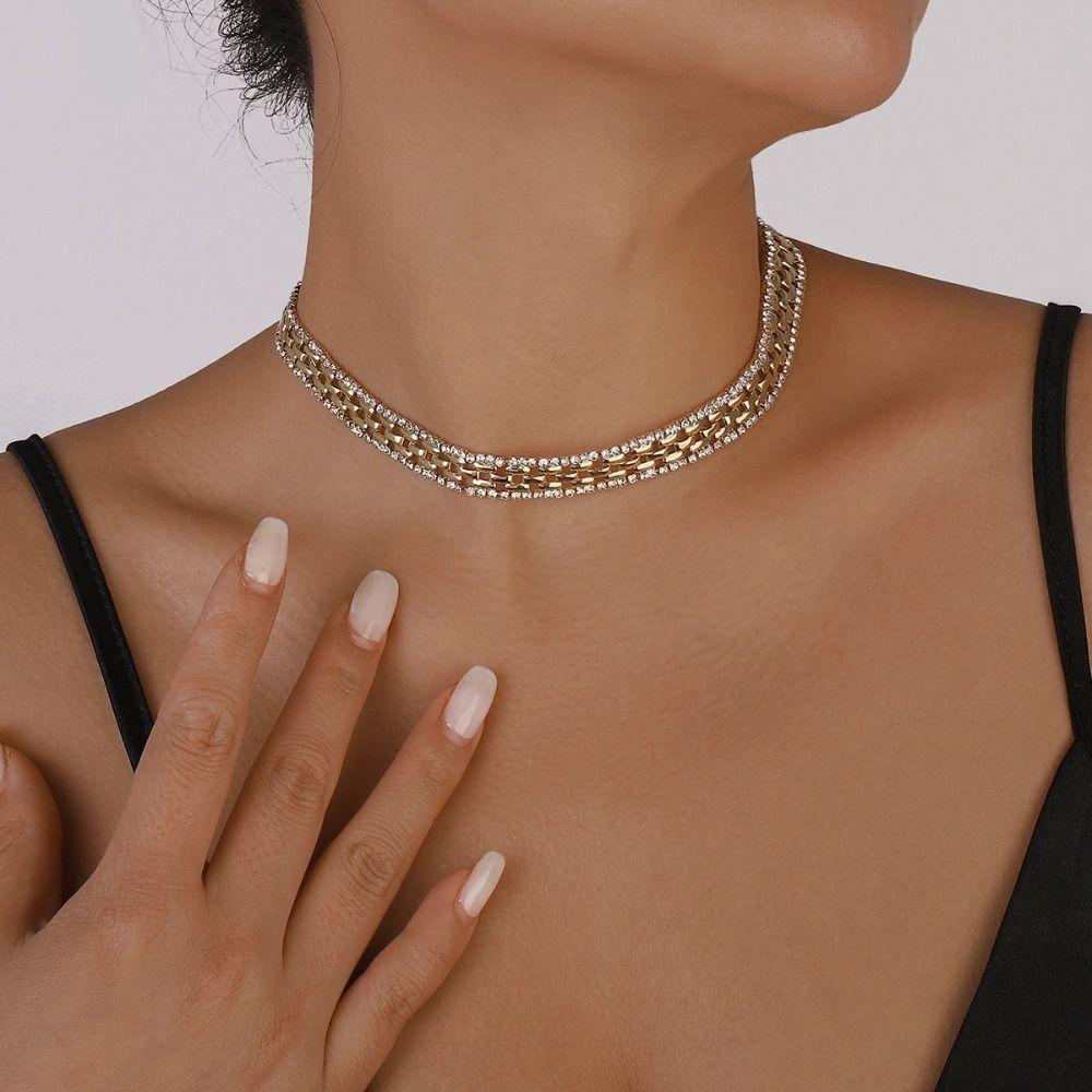 Geometric Crystal Clavicle Chain Choker Hollow Out Clavicle Chain Rhinestone Necklace  Party