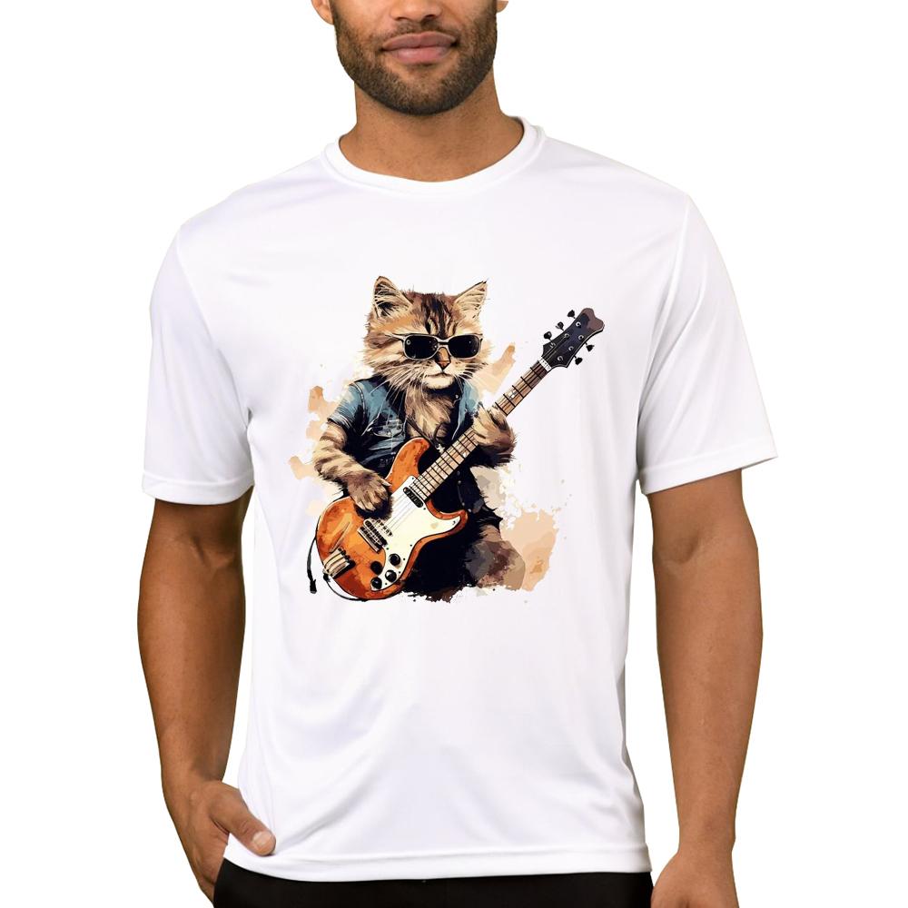 TEEHUB Vintage 3D Cat Play Guitar Men T-Shirt Fashion Streetwear Short Sleeve T Shirts Hipster Music Tee Cool Tops